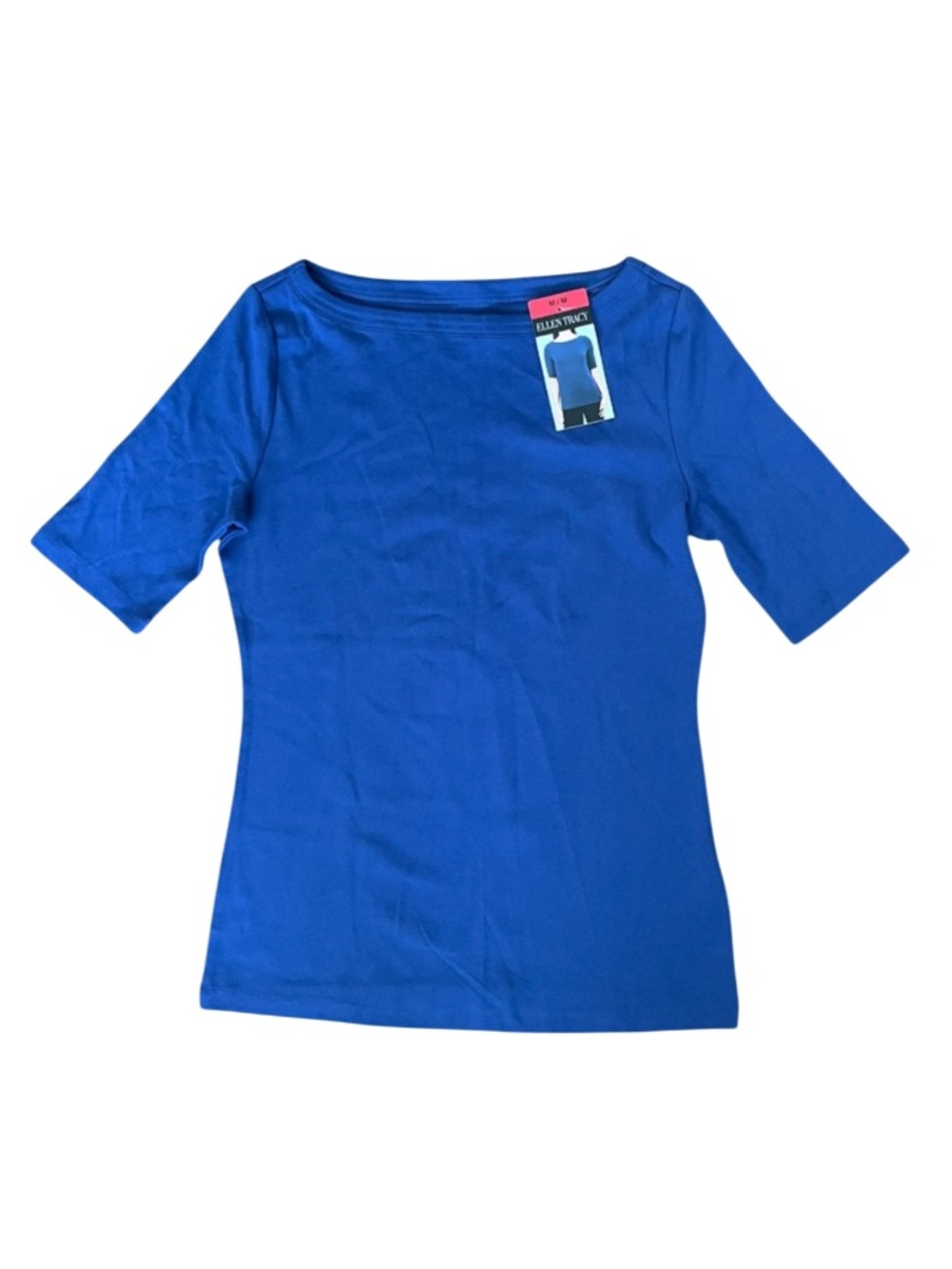 NWT Ellen Tracy Boatneck Tee Extended Sleeves Blue Size Medium